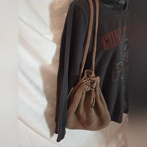 The Sak Brown Crochet Drawstring Bag